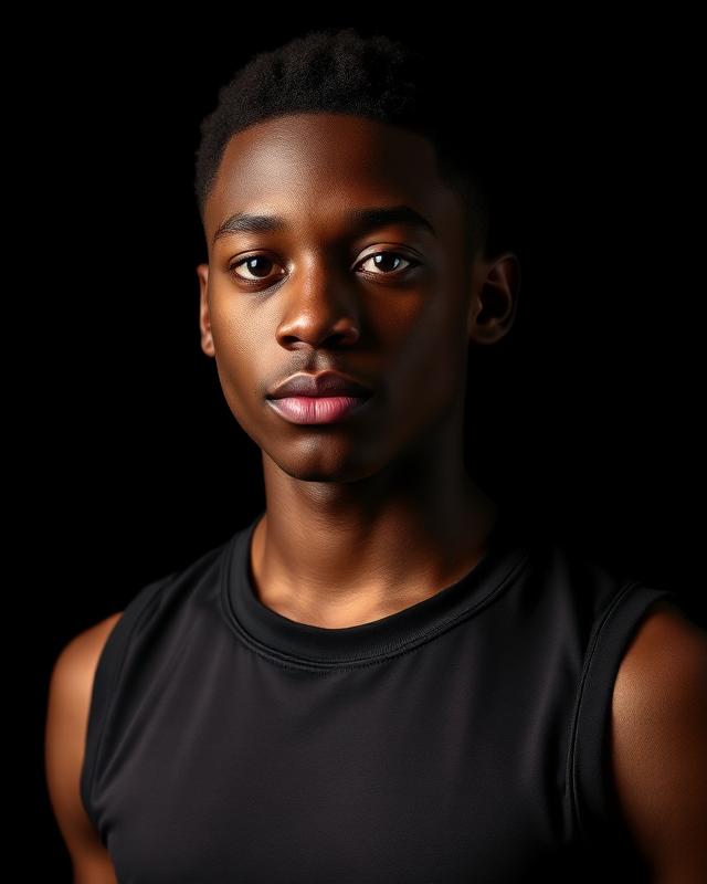Young male high school athlete portrait in black training gear